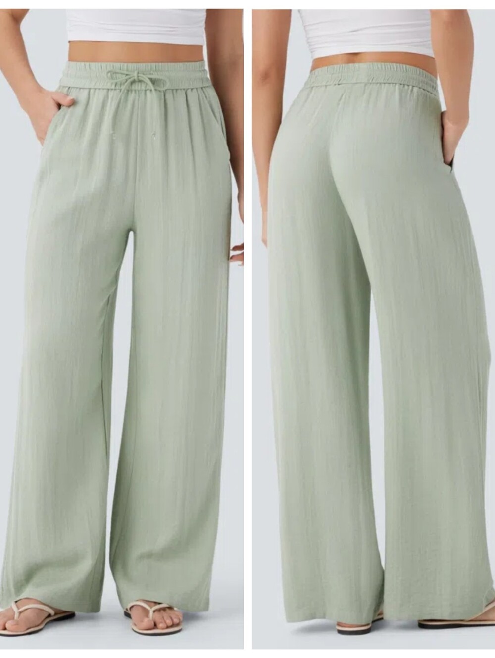 HALARA High Waisted Drawstring Wide Leg Baggy Linen-Feel Pants Women's Large